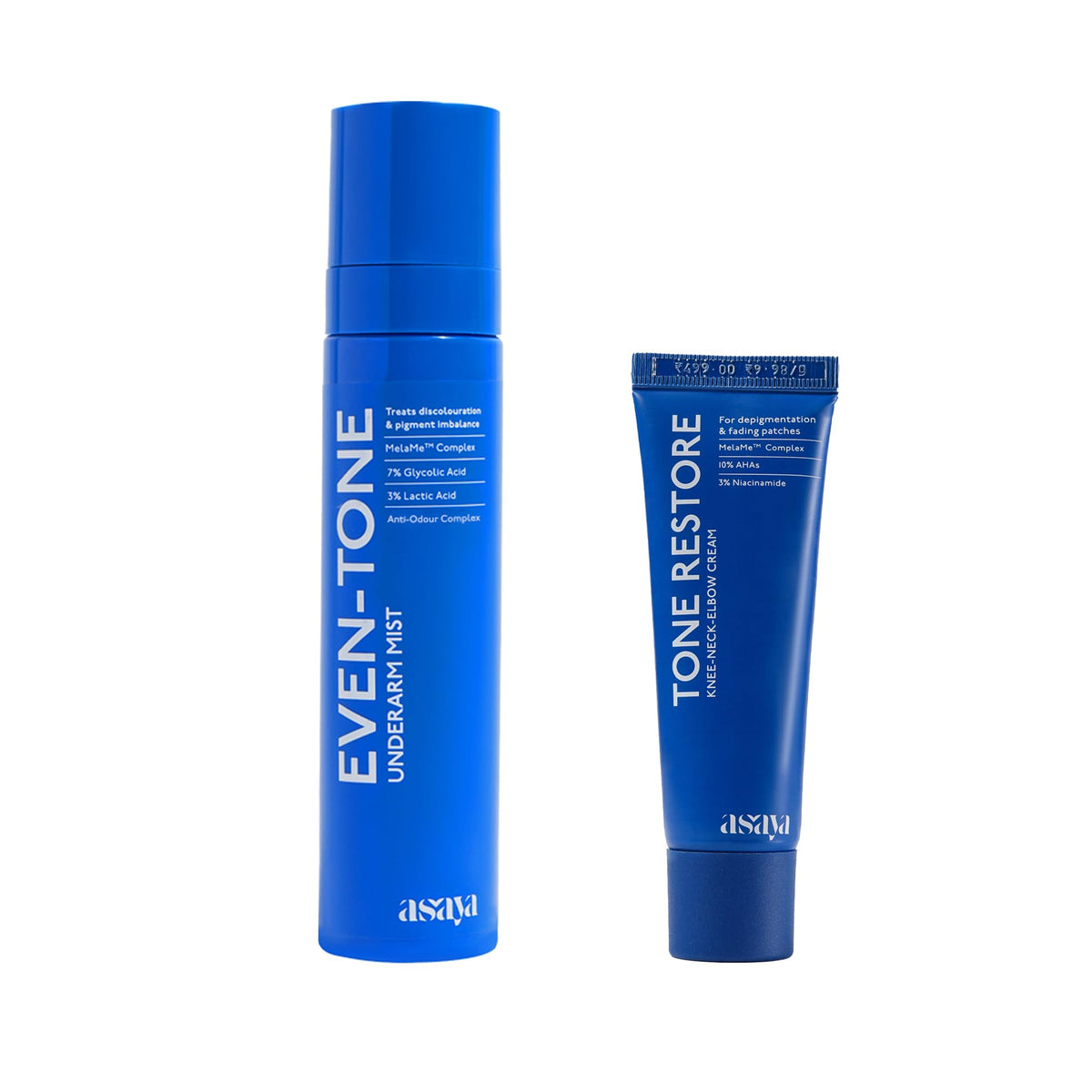 Asaya Even Tone Underarm Mist 100 ml + Tone Restore Pigmentation Cream 50 g | Underarm Pigmentation & Odour Control + Anti-Pigmentation Cream for Dark Neck, Kne
