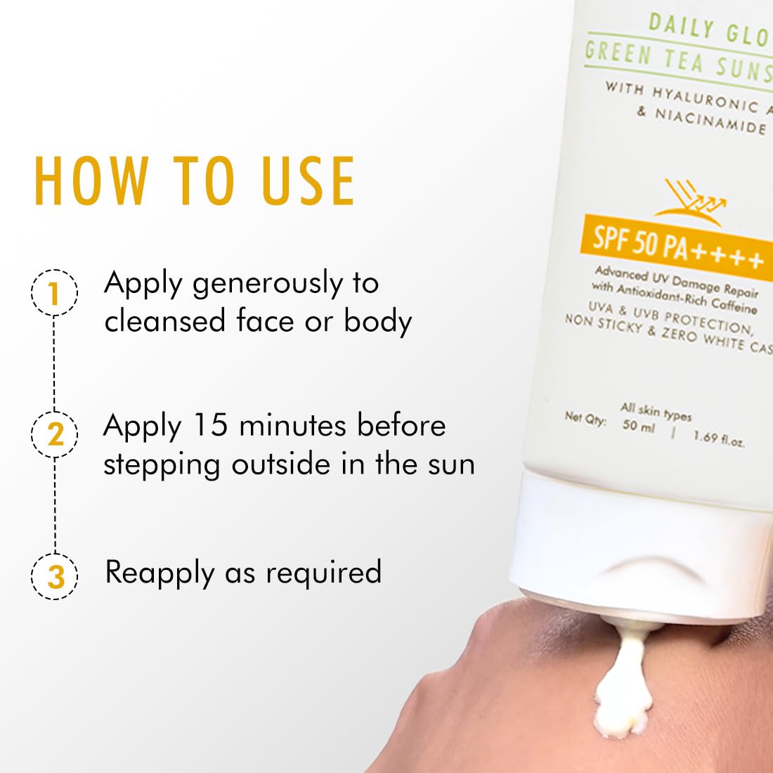mCaffeine Niacinamide and Hyaluronic Acid Sunscreen SPF 50++ for Oily Skin | Mattifying, Zero White Care, Water Resistant & Non Sticky Sunscreen for Women & Men