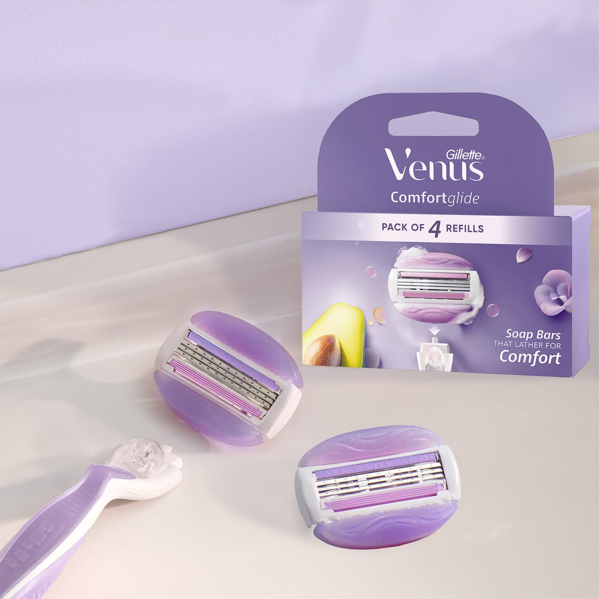 Gillette Venus Comfortglide Hair Removal Razor for Women with Avocado Oils & Body Butter, Freesia Scent, 1 Pc Purple,white 1 count (Pack of 1) Venus Breeze Razo