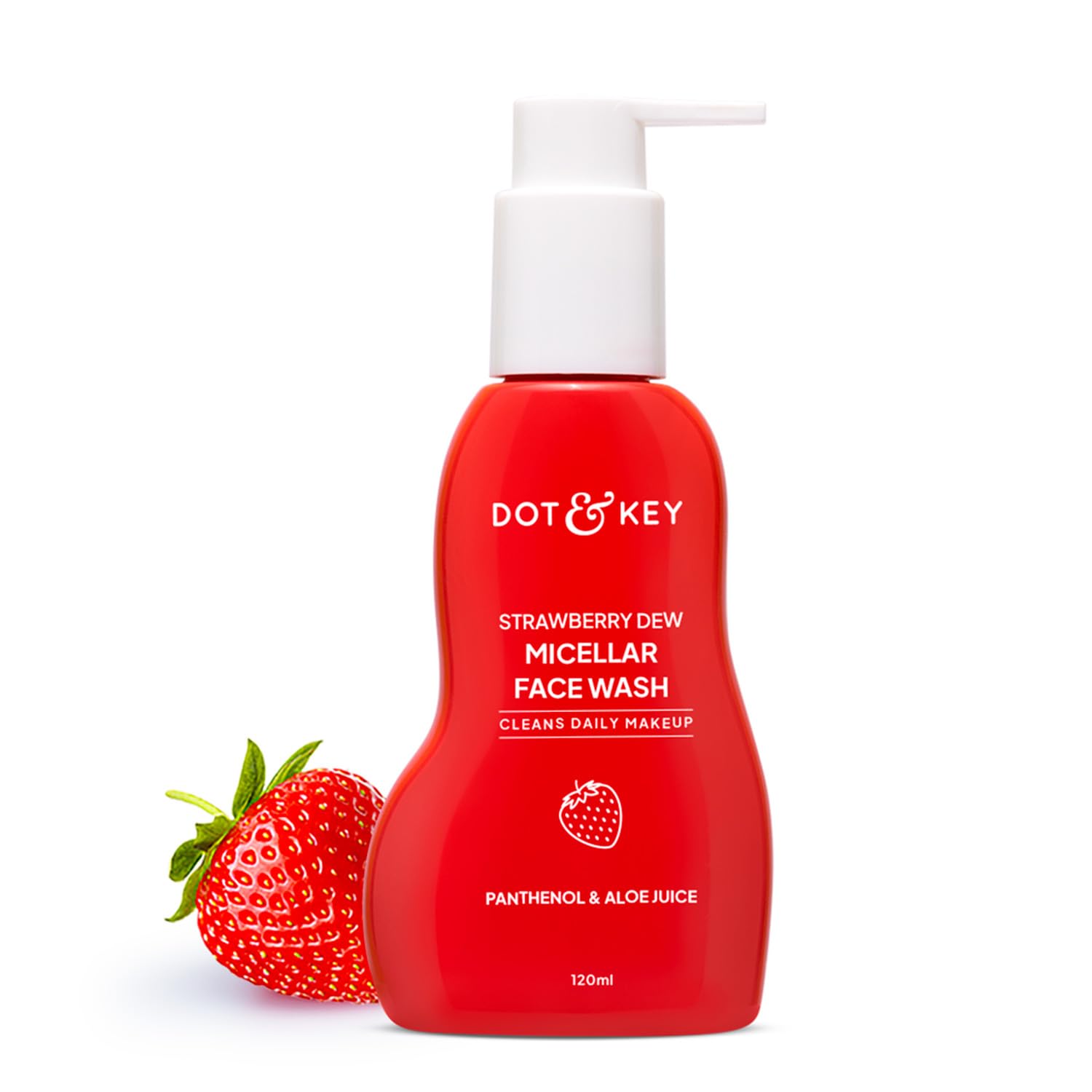 Dot & Key Strawberry Dew Micellar Face Wash, Cleanses Daily Makeup, Non-Drying & Soap-Free Formula, With Panthenol & Aloe Vera Juice, Removes Excess Oil & Dirt, Hydrates & Soothes Skin, Sulphate-Free- 120ml