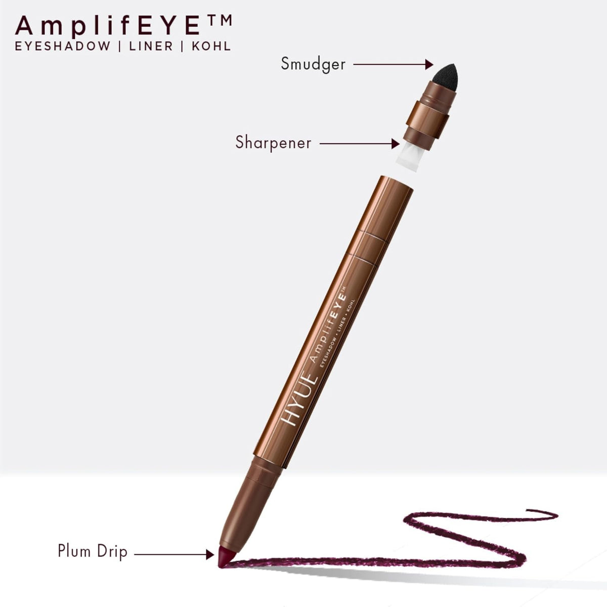 HYUE AmplifEYE™ 3-in-1 EYE Crayon | Eyeshadow - Liner - Kohl | Cold Brew | Creamy Multi-Use Stick with in-built Sharpener and Smudger | High-Pigment Formula wit