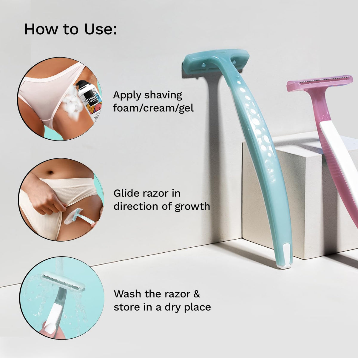 FURR Bikini Line Razor for Women | Reusable PTFE Blade | Pack of 3 Bikini Razor | Pack Of 3