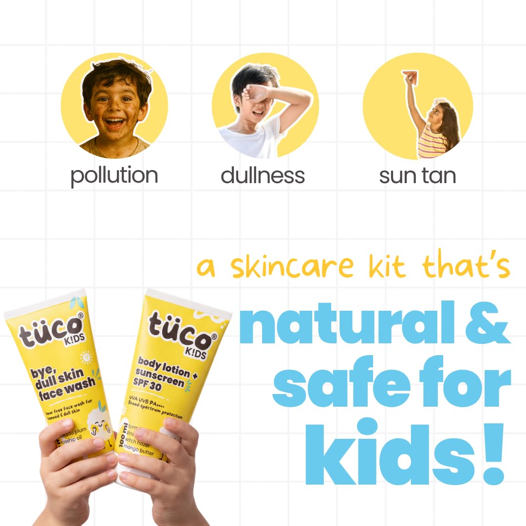 Tuco Kids Combo Pack, Face Wash 100ml + SPF 30 Sunscreen Lotion 100g 100 g (Pack of 2) Facewash+Lotion