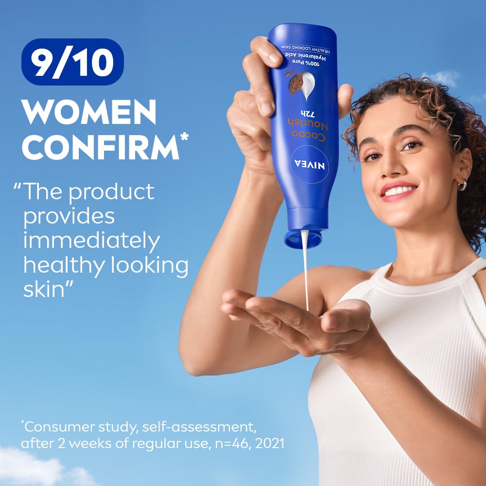 NIVEA Cocoa Nourish 200ml Body Lotion with Deep Moisture Serum| 48 H Moisturization | With Cocoa Butter & Coconut Oil | Non Greasy & Healthy Looking Skin |For V