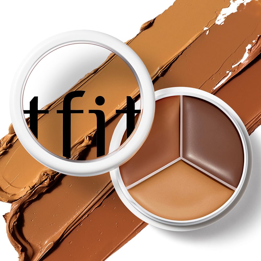 TFIT Multi-Use Pot Concealer - Triple Palette | High-Pigmented, Full Coverage & Crease-Proof | Korean Concealer for Dark Circles, Redness & Blemishes (05 Deep, 0.52 Oz)