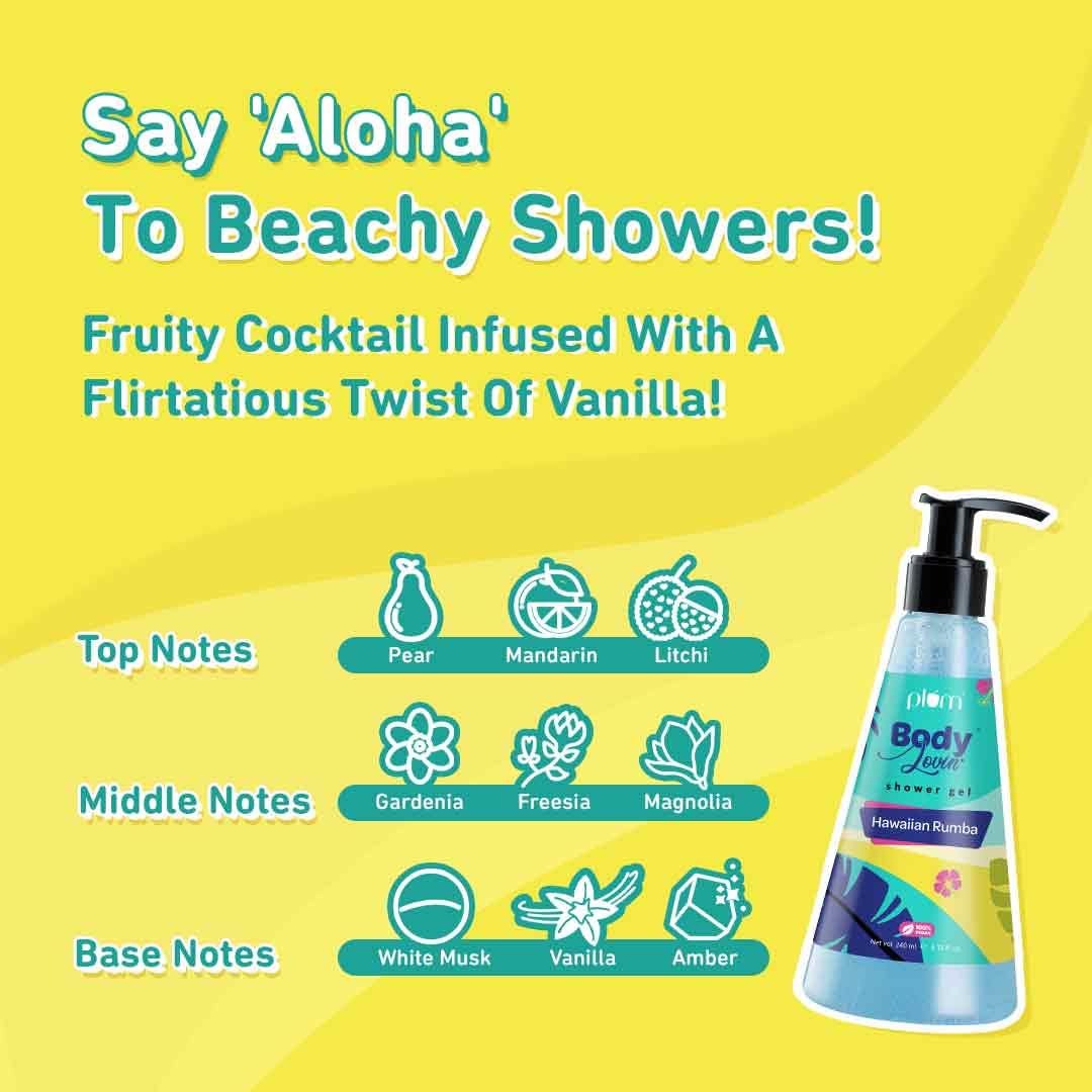 Plum Bodylovin' Hawaiian Rumba Shower Gel | SLS-Free Body Wash for Women & Men | Long Lasting Beachy Fragrance | Body Cleanser with Aloe-Infused Nourishing Form