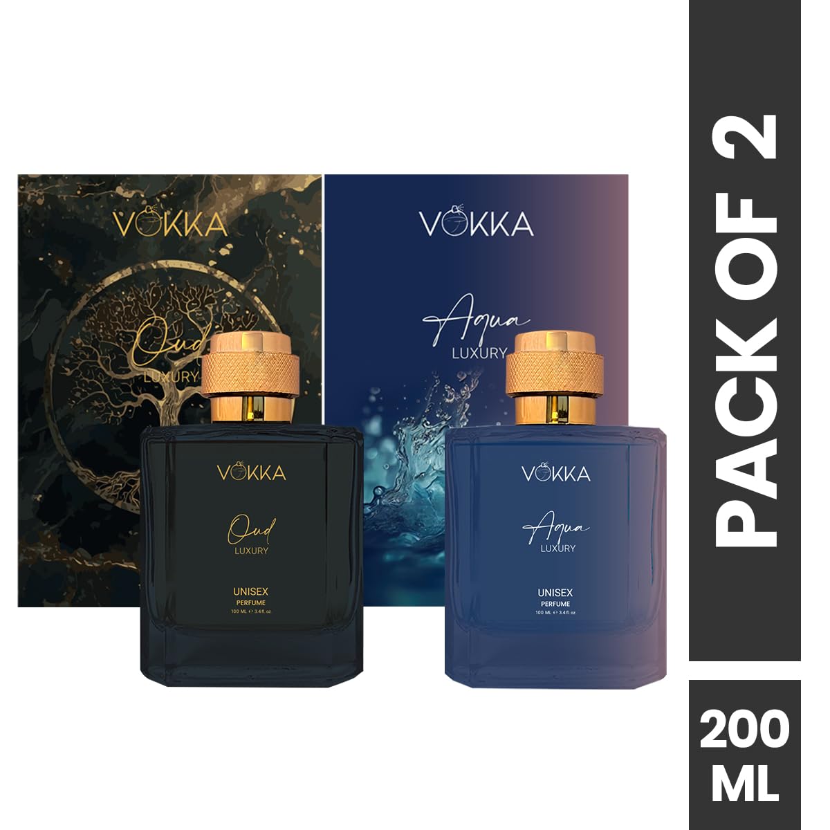 VOKKA Oud & Aqua 200 ml | Pack of 2 x 100ml Unisex Luxury Long Lasting Woody Aquatic Perfume Gift Set For Men And Women | Aquatic Scent Eau De Parfum | EDP Frag