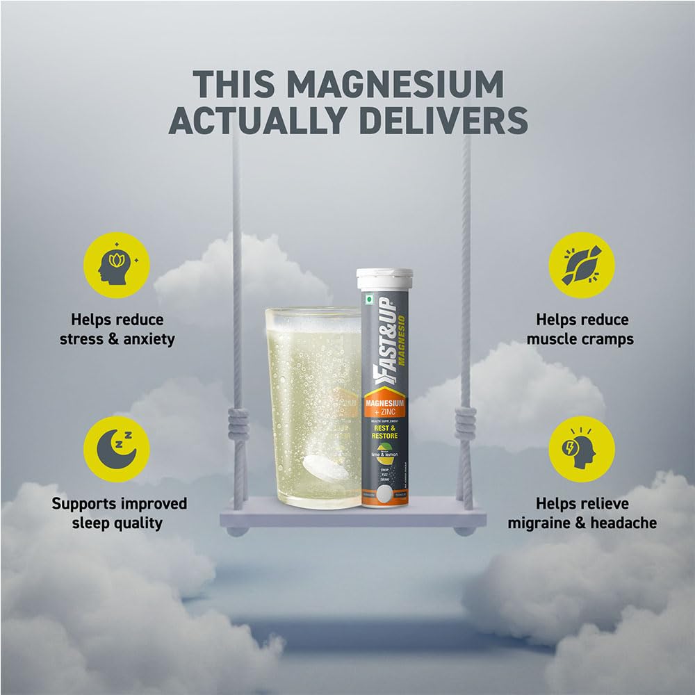 Fast&Up Magnesio - Magnesium and Zinc for Muscle Health and Stress - 20 Effervescent Tablets - Lime and Lemon Flavor Lime and Lemon 20 count (Pack of 1)