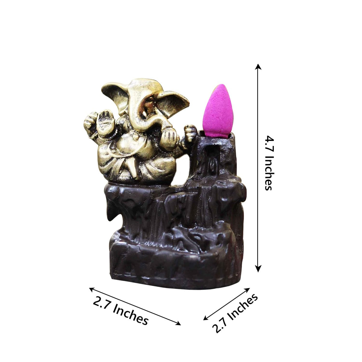 eCraftIndia Ganesha Smoke Backflow Incense Holder (3 cm x 3 cm x 5 cm, Brown) MSBIH119