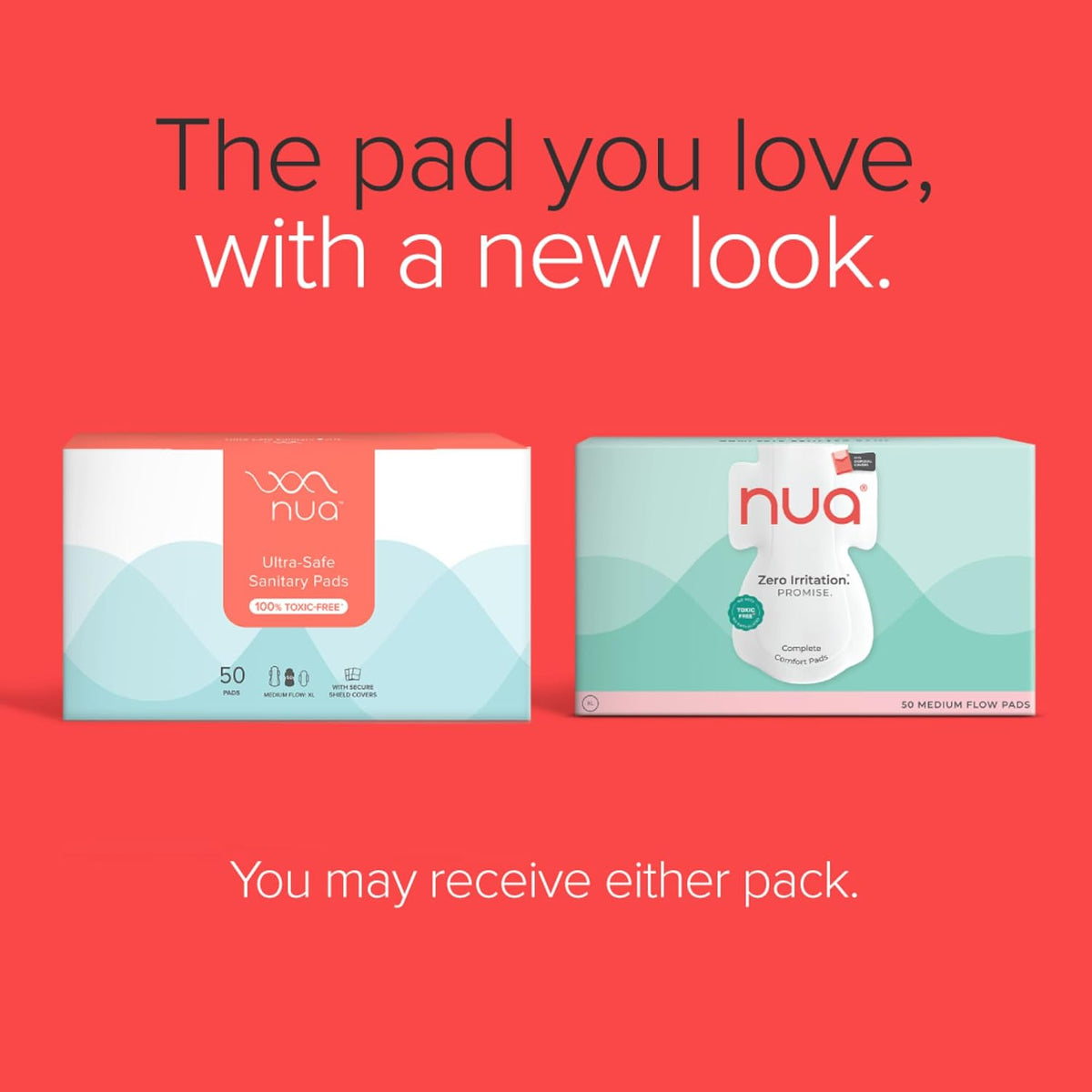 Nua Complete Comfort Sanitary Pads - Designed for Sensitive Skin | Pack of 50 pads for Medium flow, with Disposal covers | Zero Irritation | Comfortable All-Day