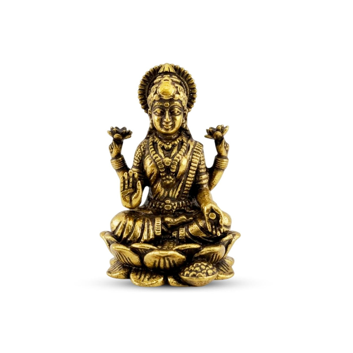 VAMA FASHIONS Pure Brass Laxmi Mata Idol Pital Ki Murti Lakshmi Devi Lotus Throne Design Statue Pooja Room Lakshmi Ji Ideal For Home Temple Car decoration & Gif