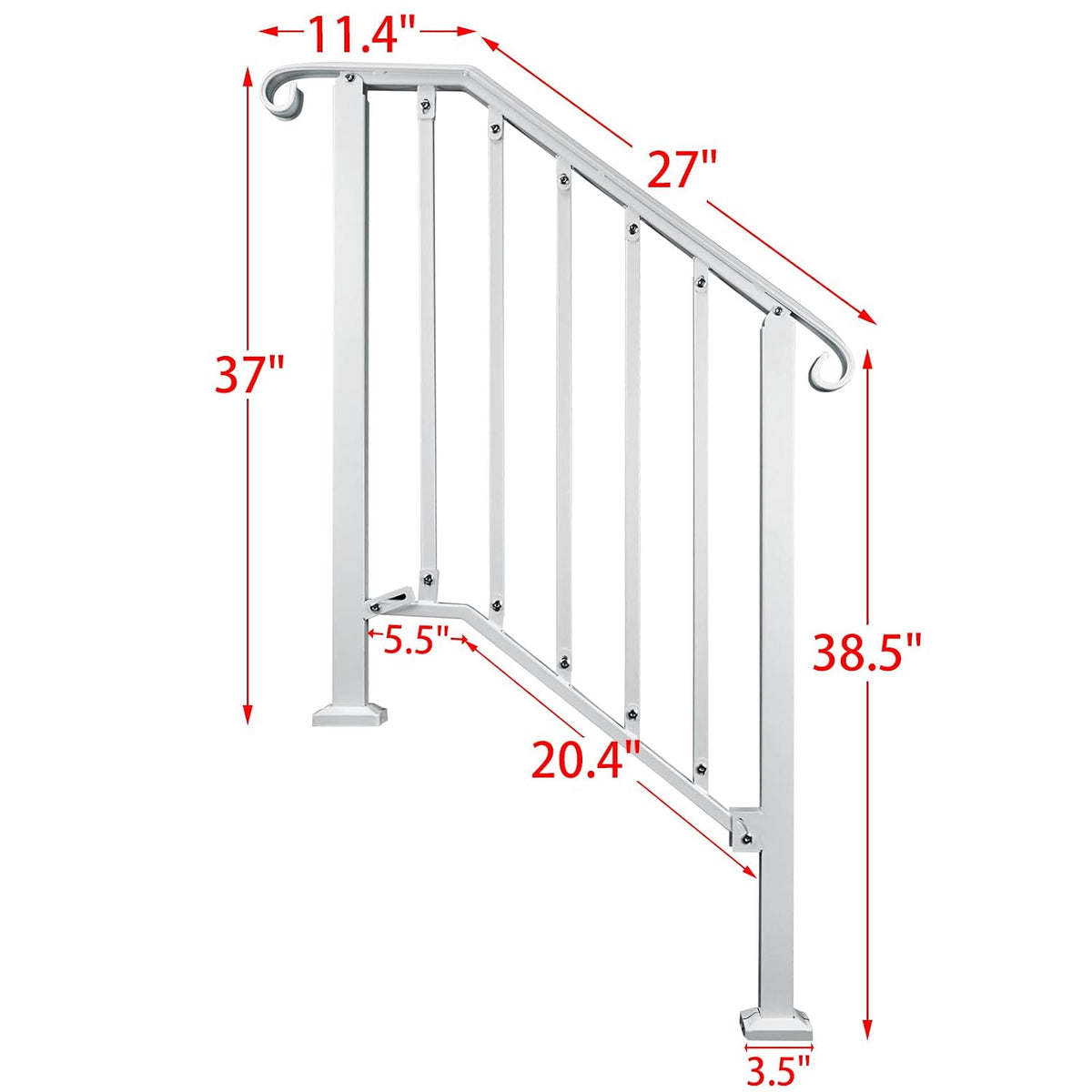 Adjustable Handrails for Outdoor Steps, Handrail Picket #2 Hand Rails for Outdoor 2 or 3 Steps, Mattle Wrought Iron Handrail, Stair Rail with Installation Kit f