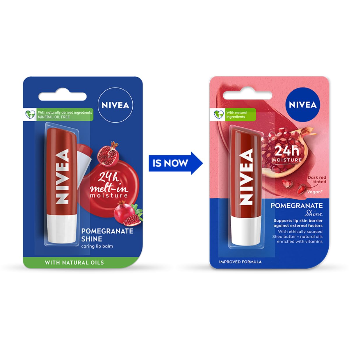 NIVEA Shine Caring Lip Balm, Pomegranate, 4.8G, Red