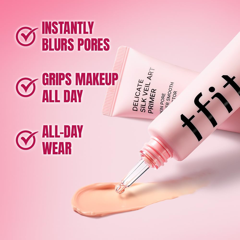 TFIT Delicate Silk Veil Art Primer - Korean Makeup, Poreless Matte Makeup Primer for Oily Skin (Lightweight, Hydrating), Blurring Pore Filler, Smooths fine lines，Long-Lasting Blur Effect, 1.01FL. Oz.
