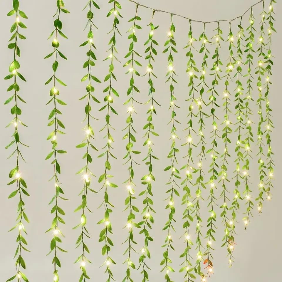 One94Store Artificial Leaf Curtain Lights – 200 LED Warm White Fairy String Lights, 3x1m, Remote Control with 8 Lighting Modes for Home, Wedding, Party, Diwali,