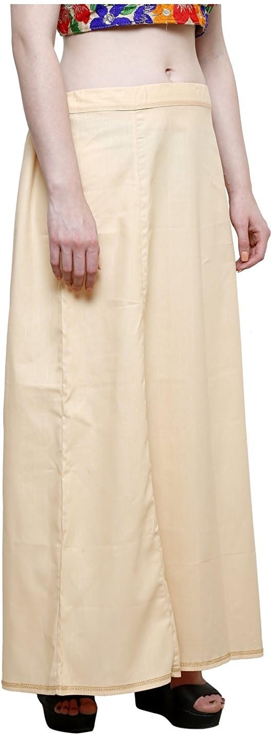 Women's Cotton Readymade Indian Inskirt Saree petticoats Underskirt - Free Size-LigheBeige Blue