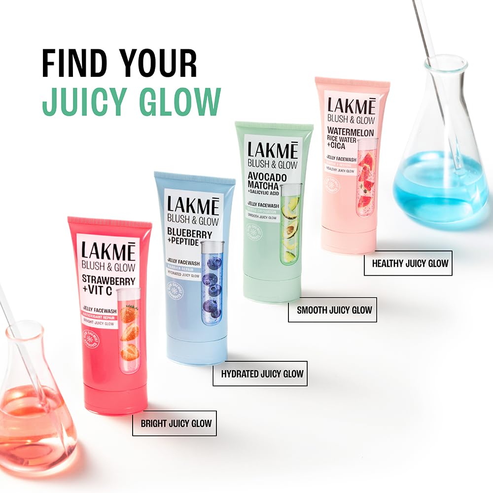 LAKME Blush & Glow, Jelly Face Wash, 150 g, for Hydrated and Comfortable Skin, with Avocado Matcha & Salicylic Acid 150 g (Pack of 1)