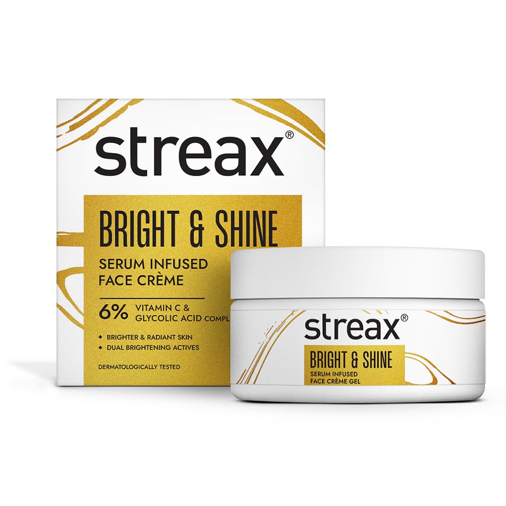 Streax Bright & Shine Serum Infused Face Cream Gel, 50 gm with 6% Vitamin C & Glycolic Acid