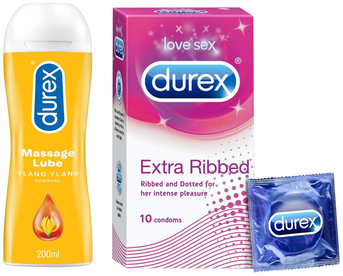 Durex Pleasure Pack (Durex Sensual 200ml, Extra Ribbed 10s)