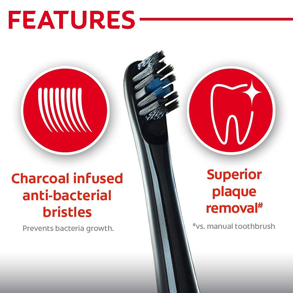 Colgate Proclinical 150 Charcoal Battery Powered Toothbrush Refill Heads, Pack of 2, Electric Brush Heads with Soft Bristles and Strong Strokes, Fits any Colgat