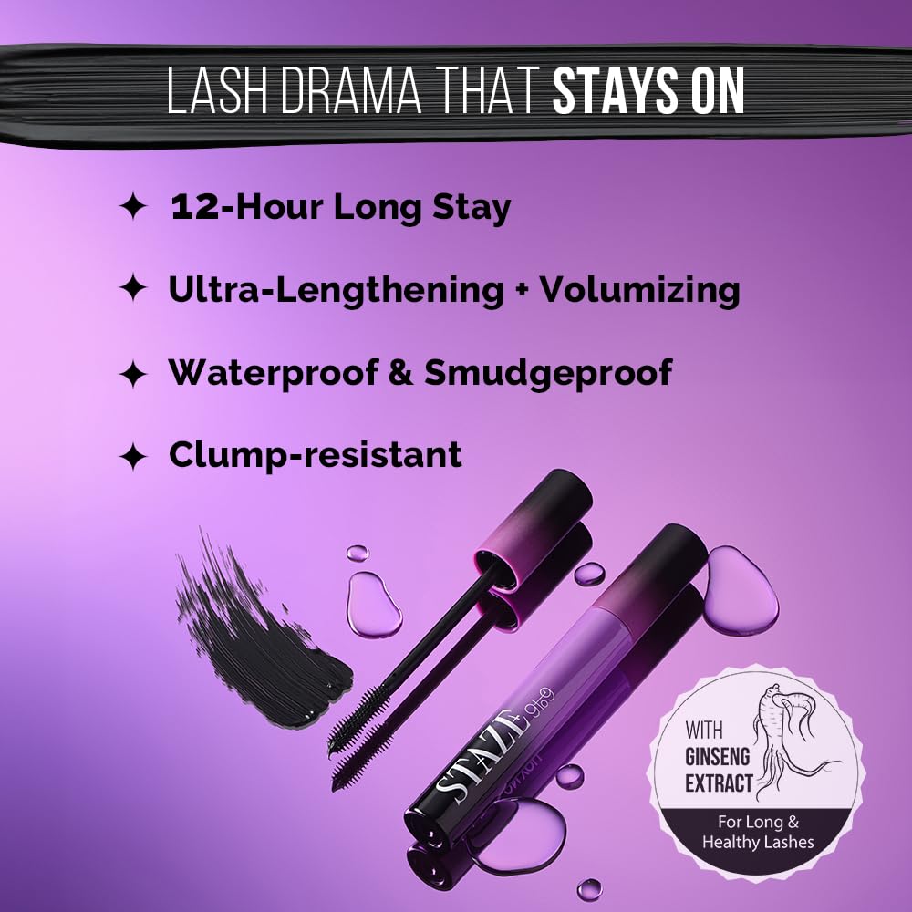 Staze All Eyes On You Tubing Mascara | Blackest Black | Volumizing & Waterproof Mascara | No Clumps | 5 ml