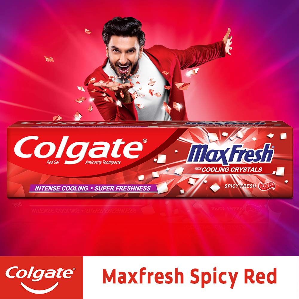 Colgate MaxFresh Anti-cavity Toothpaste, Peppermint Ice, 150gm (Pack of 2) with Anticavity Toothpaste Gel, Spicy Fresh - 150gm