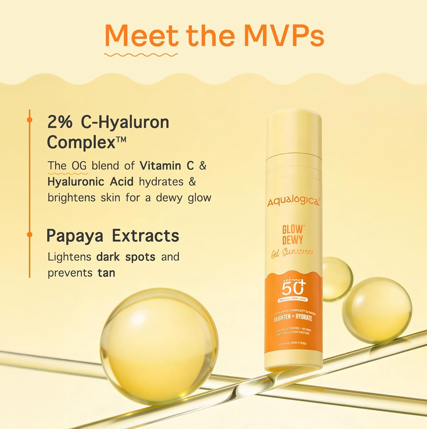 Aqualogica Glow+ Dewy Gel Sunscreen - 50 g | SPF 50+ PA++++ | In-Vivo Tested | New-age Filters | 12-Hour* Sun Protection | Tan Protection