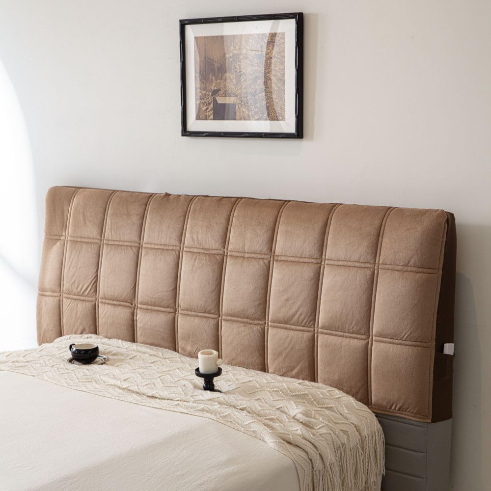 HOMETHREADS Velvet Headboard Cover with Light 6–8mm Foam Padding | Fits 5 Ft Bed Back Only | Measure Length & Height Before Buying | Soft Backrest Protector | L