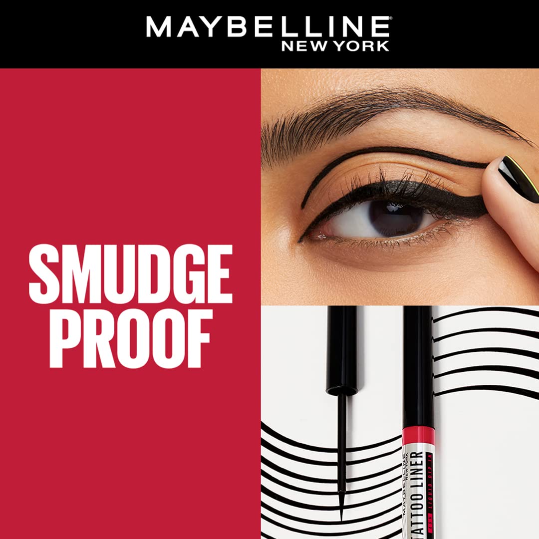 Maybelline New York Tattoo Liquid Eye Liner 48H Dip In, Black | Long Lasting Smudge Proof Eyeliner, Waterproof Eyeliner