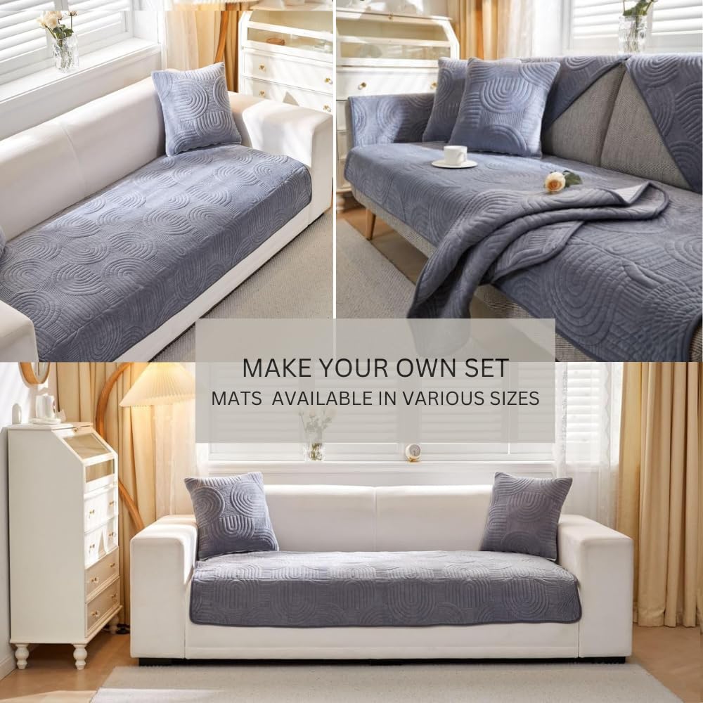 HOMETHREADS Couch/Sofa Covers | Luxurious Slipcover Solutions for Sofas, Armchairs, and Loveseats (Grey_Coco, 1 Seater Large| 70x90cm) Grey_Coco 1 Seater Large|