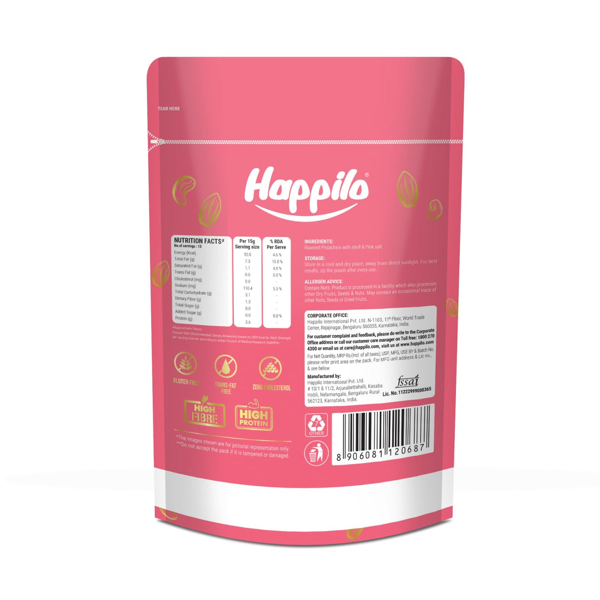 Happilo Premium Pink Oven Roasted & Salted Pistachios 200g | Rich In Protein, Phosphorus | Dietary Fibre, Premium Nuts & Dry Fruits | Shelled Nuts, Crunchy | De