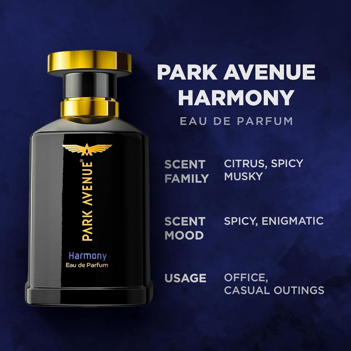 Park Avenue Harmony, Eau De Parfum Men, 100ml | Long Lasting Perfume for Men | Premium Luxury Fragrance Scent | Aromatic Blend of Patchouli, Musk & Vetiver | Su