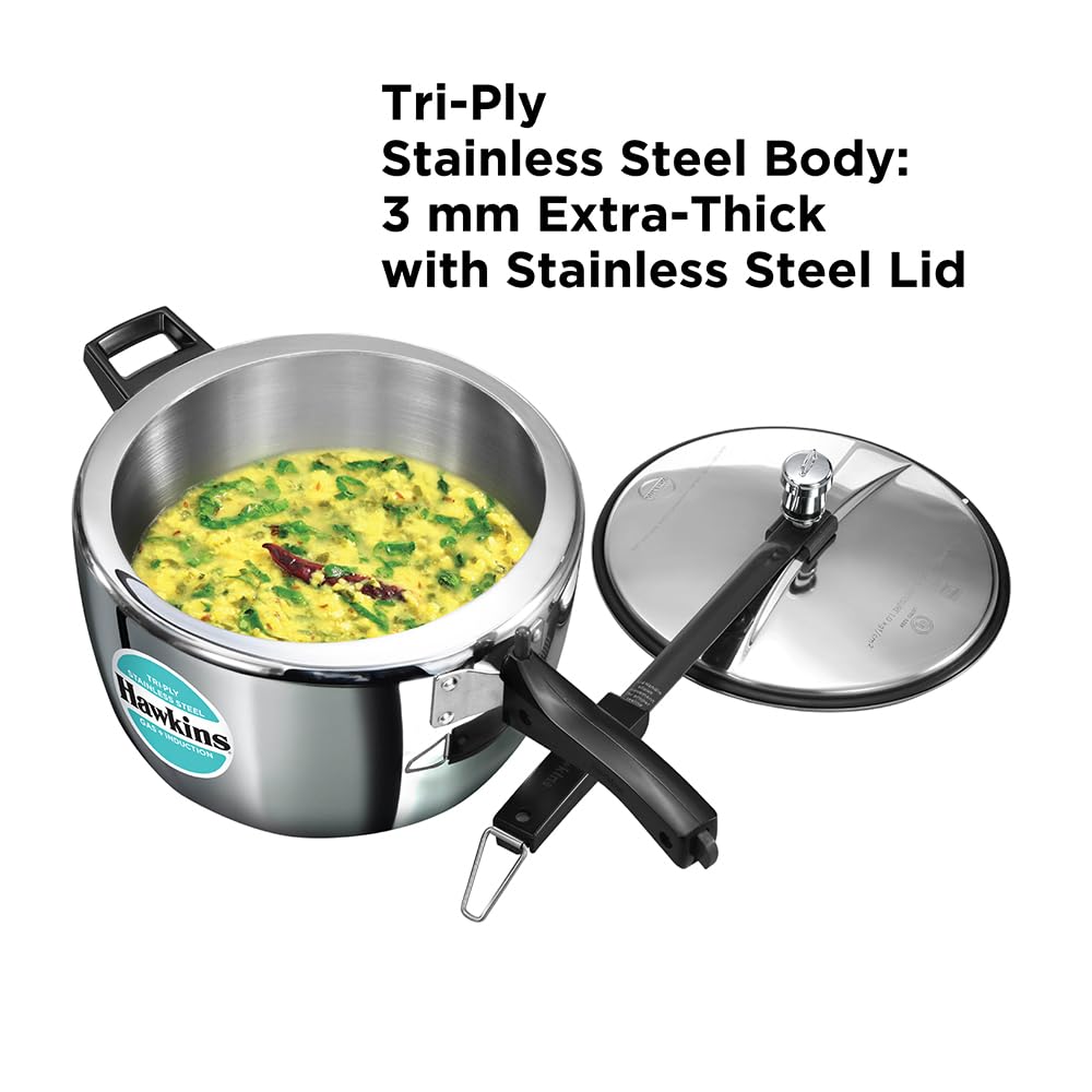Hawkins 1.5 Litre Triply Stainless Steel Pressure Cooker, Inner Lid Induction Baby Cooker, Silver (HSST15) 1.5 Litres