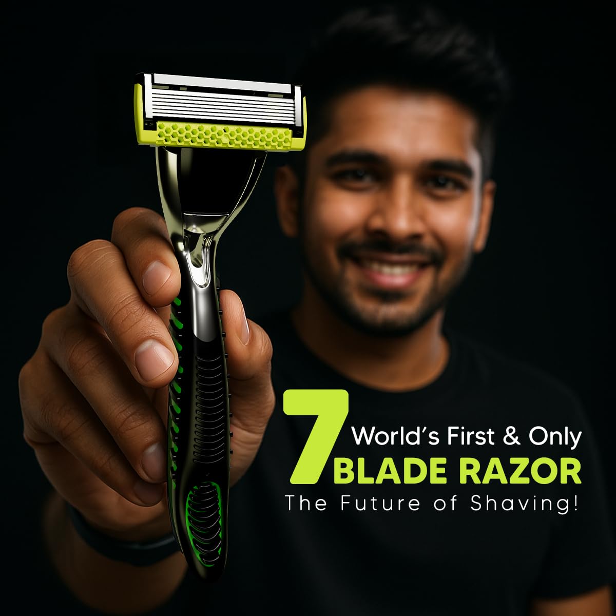 LetsShave Pro 7 Max Razor Value Set for Men (1 Handle + 4 Blades) | World's First & Only 7-Blade Razor for Men | Honeycomb Guard, Open Flow Design & Nature Infu