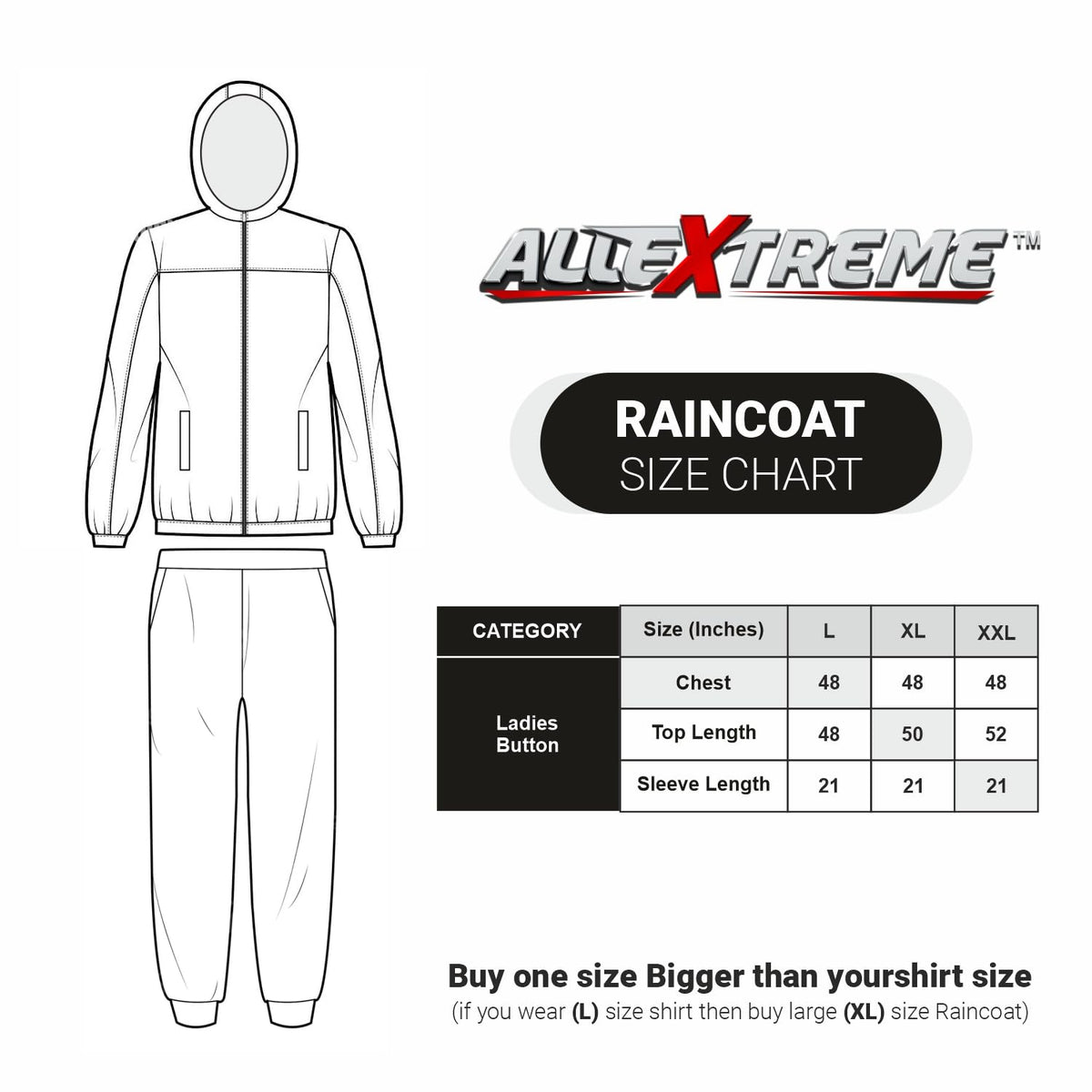 Allextreme Kinder Men Universal Raincoat, waterproof Rainsuit with Adjustable Hood, Drawstring Hem Set of Top & Bottom with Carrying Pouch (White, XXL)