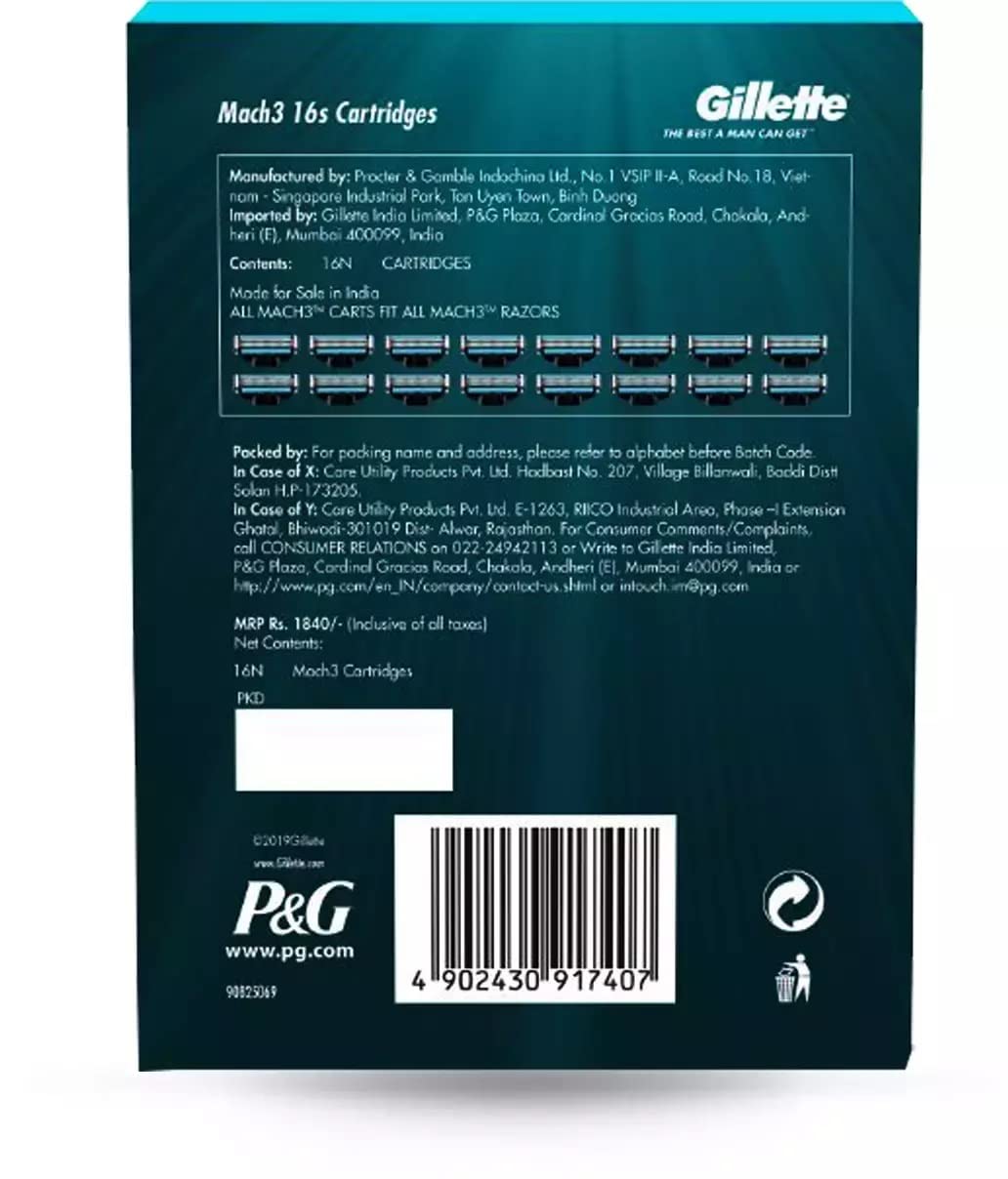 Gillette Men Mach 3 Shaving Blades- Pack Of 16 (Cartridges) & Classic Sensitive Shave Foam - 418 G (33% Extra)