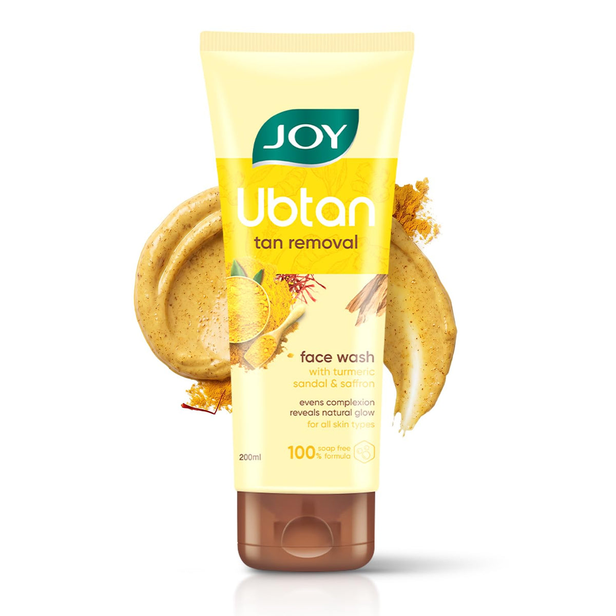 Joy Ubtan Tan Removal Face Wash 150ml x 2 | Detan Facewash | Removes Dirt & Blemishes for a Natural Glowing Skin | Enriched With Turmeric, Saffron & Sandalwood