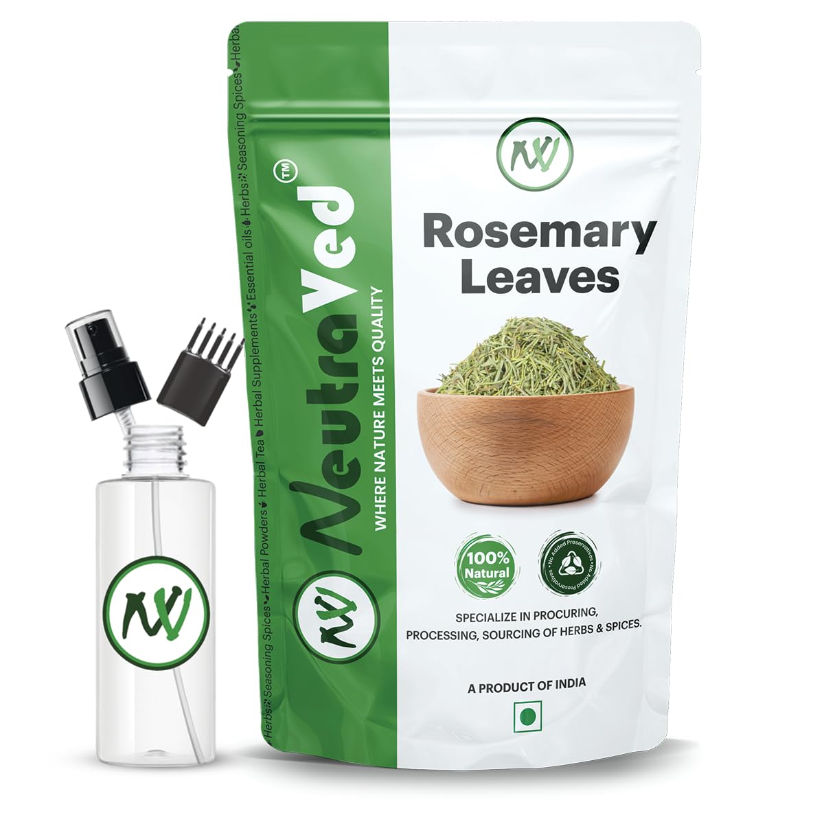 NeutraVed Rosemary Leaves Organic | Rosemary Dry Leaves for Hair Growth, Stronger Strands & Natural Hair Nourishment, Food Grade | Includes Mist Spray & Comb Ca