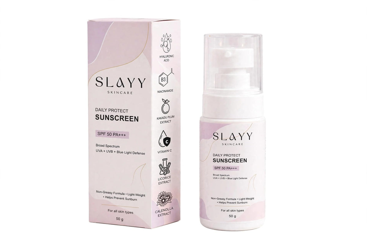 SLAYY Skincare SPF 50 PA+++ Sunscreen, Lightweight Non-Greasy Face Sunscreen with Hyaluronic Acid & Niacinamide, 50 g