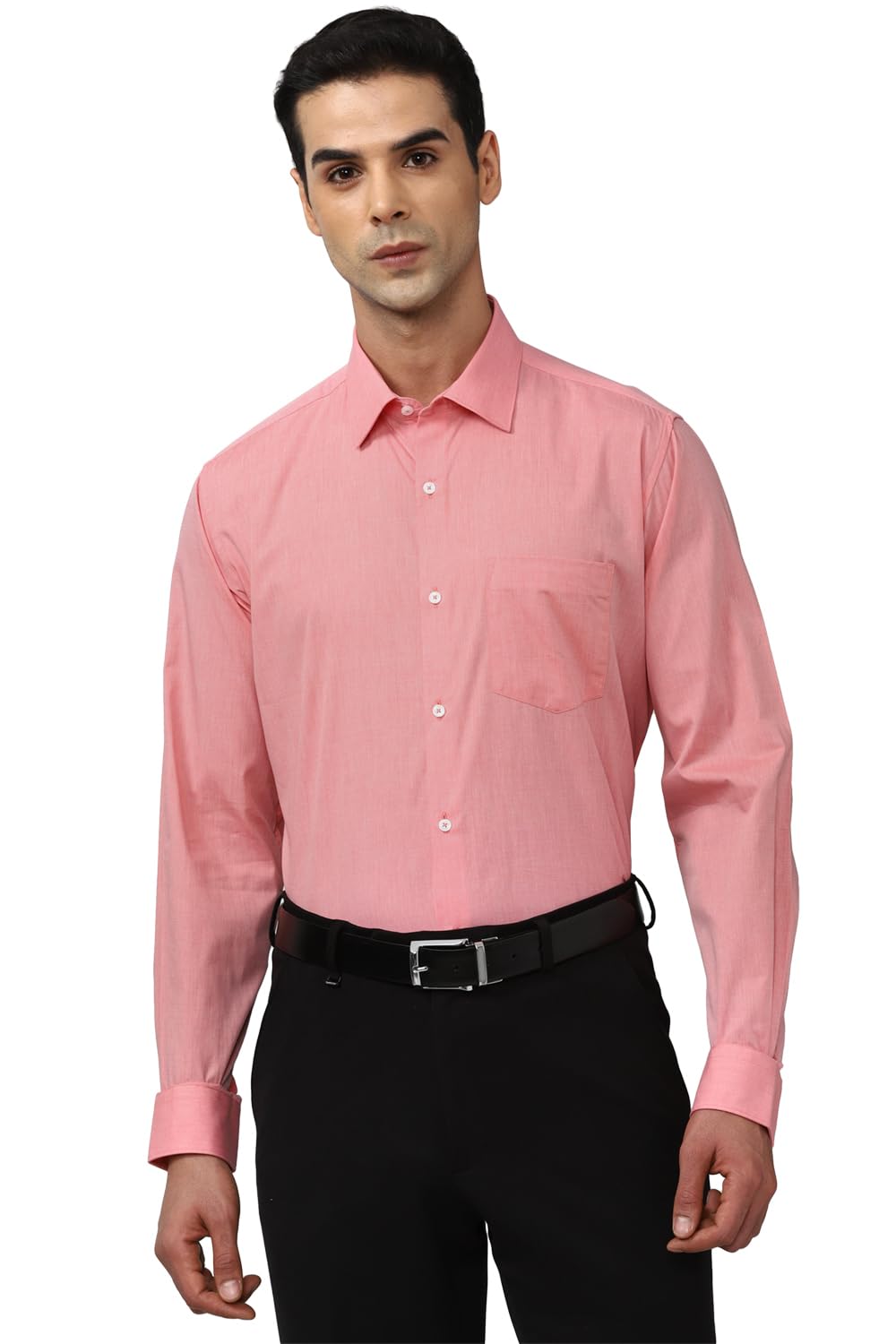 Van Heusen Men Cotton Solid Regular Fit Shirt 39 Salmon