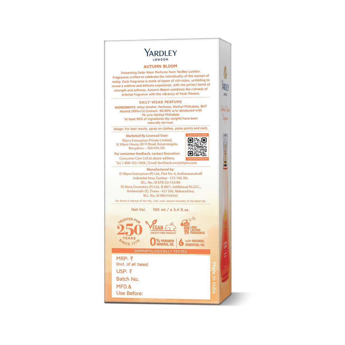 Yardley London Autumn Bloom Perfume Spray Floral Fruity Scent| 90% Naturally Derived| Plumeria & Orange Peony Perfume For Women| 100Ml Eau De Parfum (Edp)