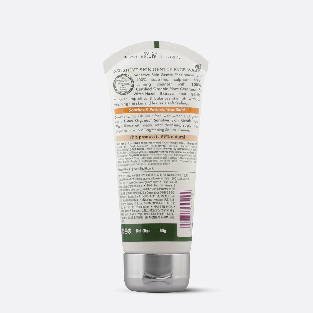 Lotus Organics+ Shea Luxe Tinted Moisturizer (M3 - Dark, 40g)+ Sensitive Skin Gentle Face Wash 80 g