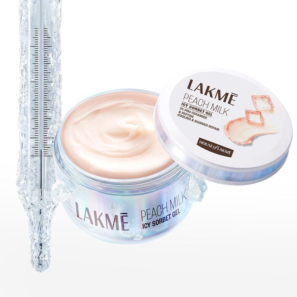 Lakmē Peach Milk Icy Sorbet Gel: First Ever Cooling Face Moisturizer with 2% Pro-Ceramides, Peptides & Pentavitin for Instant Ice-Plunge Glow & 24hr Barrier Rep