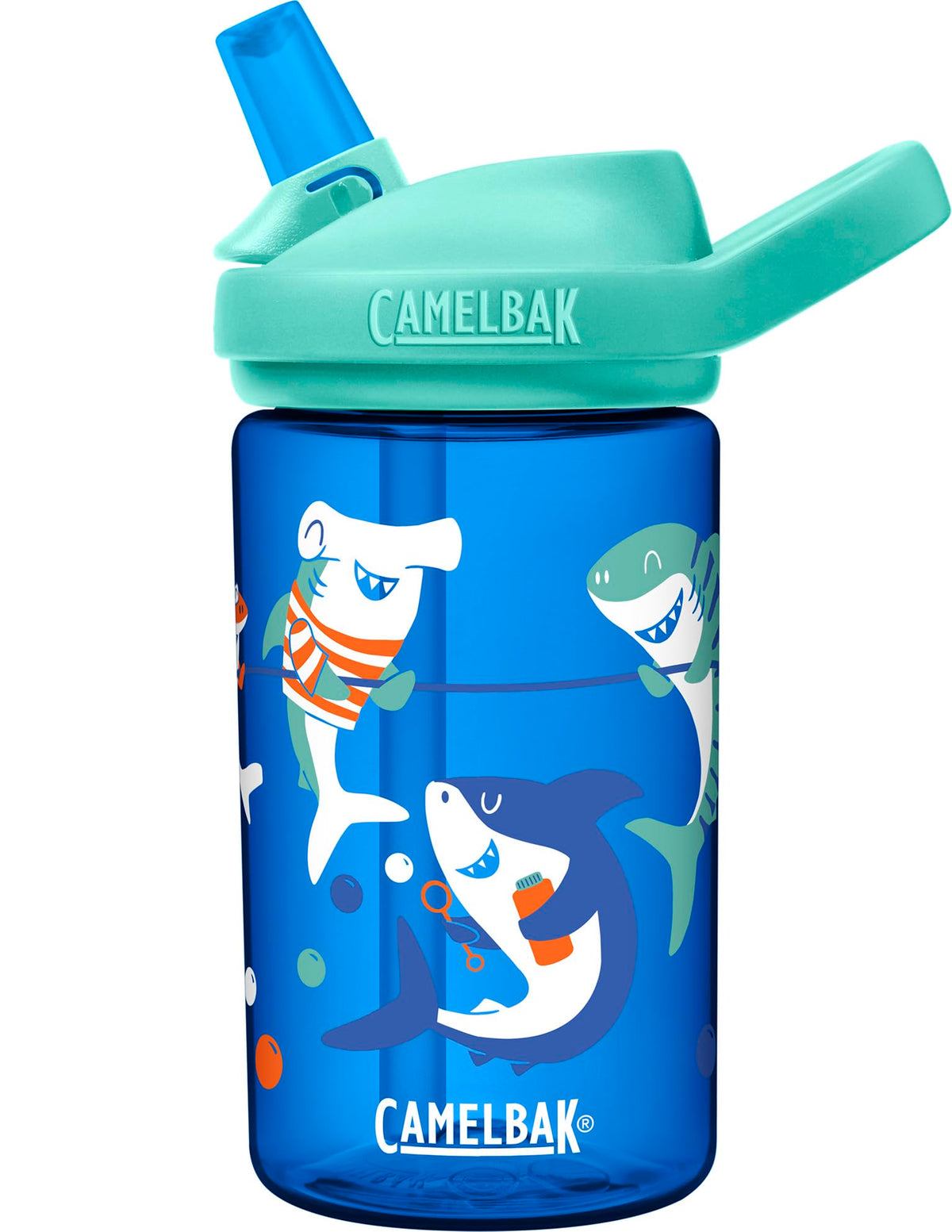 CamelBak Eddy 400ml Water Bottle with Tritan Renew with Straw Top, Shark Summer Camp, Blue Color