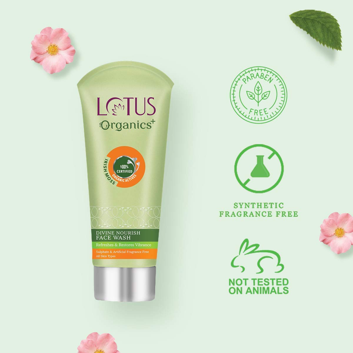 Lotus Organics+ Divine Nourish Face Wash | Sulphate Free | Gentle Cleaning | Skin Whitening & Brightening | 100% Certified Organic Irish Moss | All Skin Types |