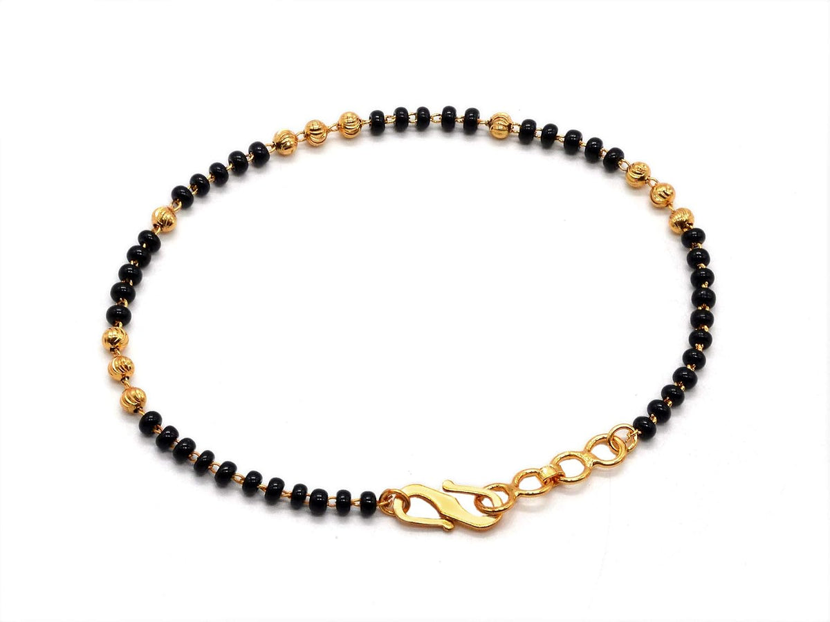 JHB Unique & Latest Black Bead Hand Bracelet Mangalsutra for Women (Yellow)