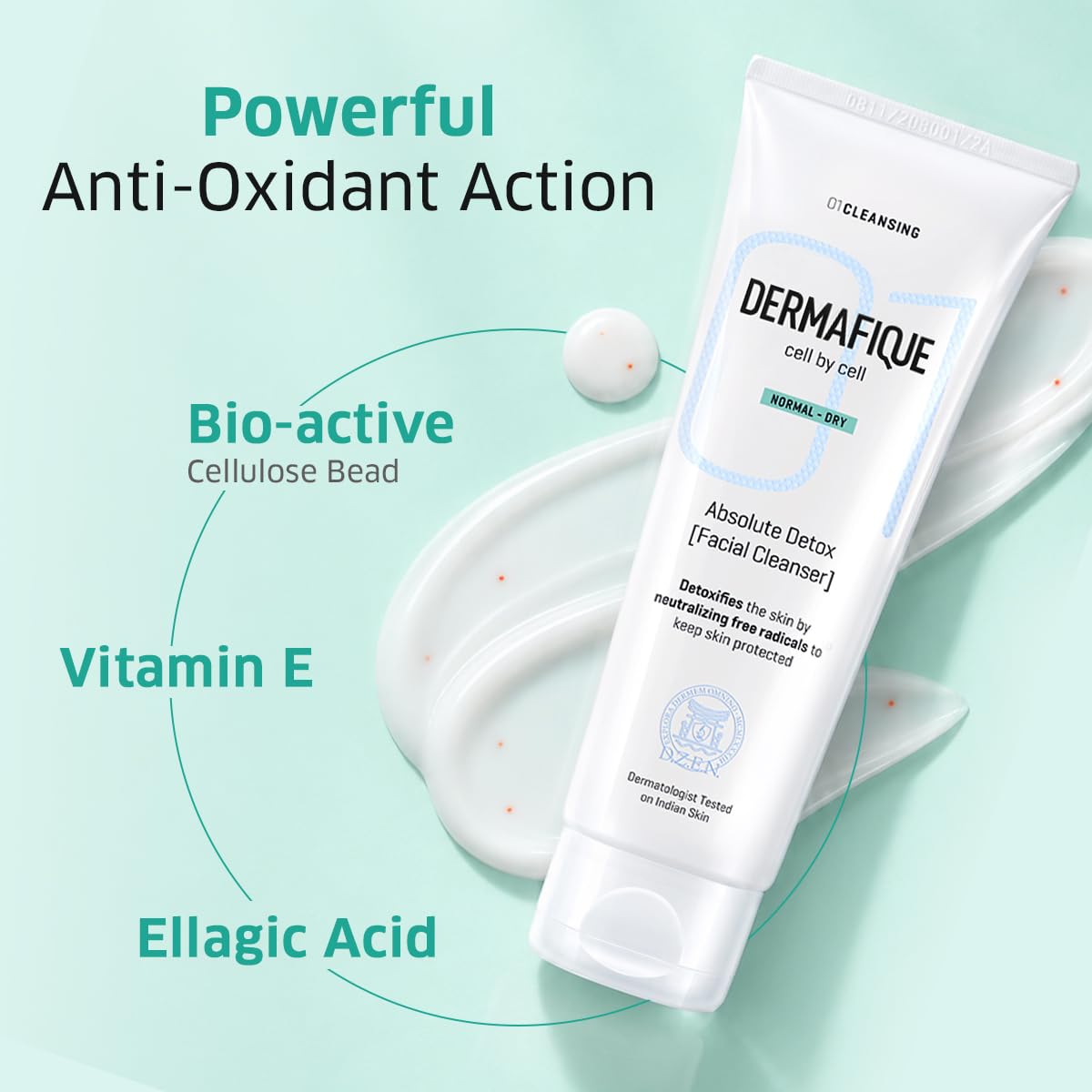 Dermafique Absolute Detox Facial Cleanser 100ml | Antioxidants fight Pollution, Preserve Barrier, Bio-Active Cellulose | Dry, Oily, Normal Skin Face Wash|Women