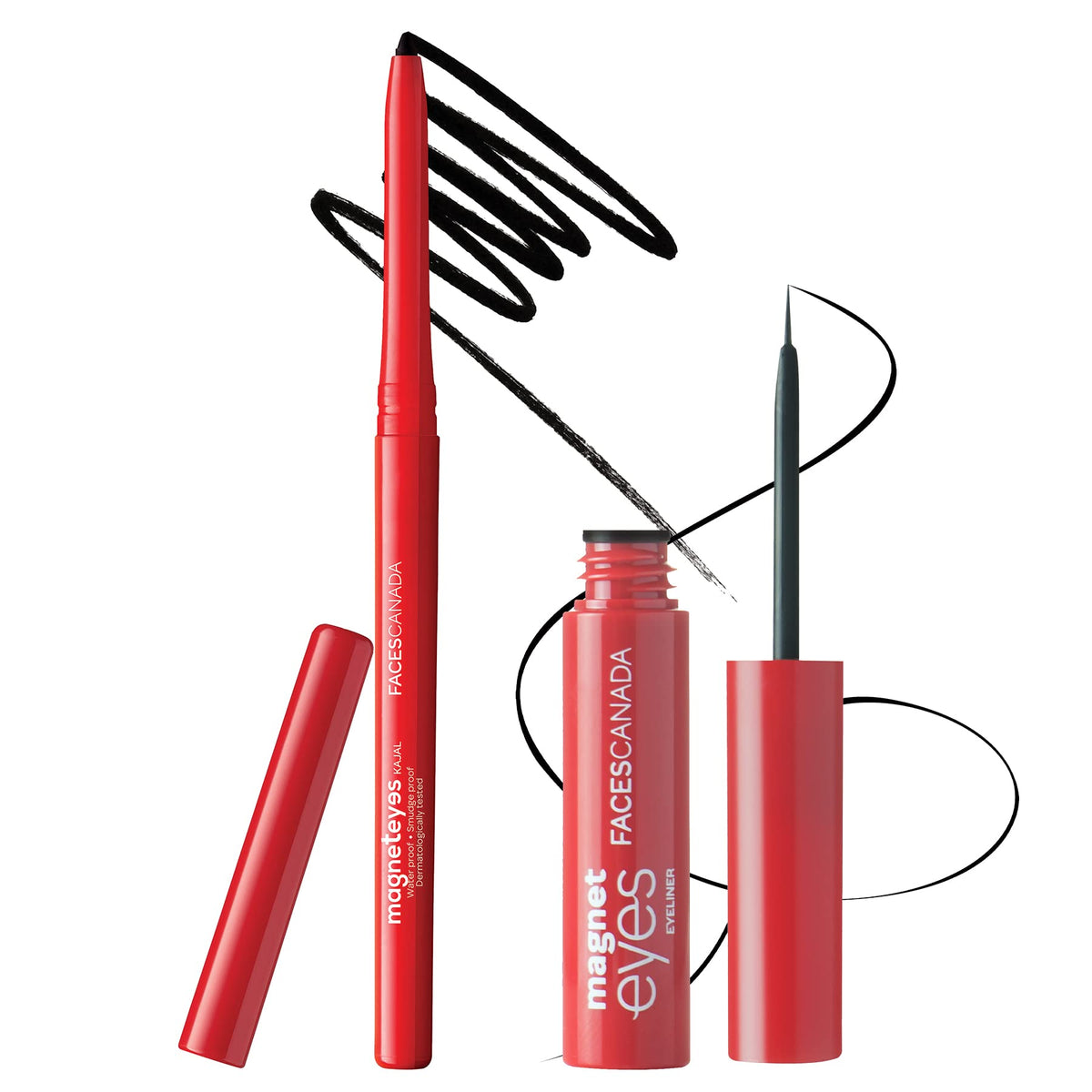 FACESCANADA Magneteyes Eyeliner Gel Black 01 3.5 Ml (Black) And Faces Magnet Eyes Kajal, 0.35G - Matte Finish