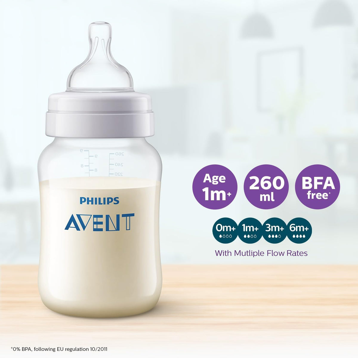 Philips Avent Anti Colic Baby Feeding Bottle 260ml (Twin Pack)| Anti-Colic Value Help Reduce Air Ingesion | SCY103/20 260 ml (Pack of 2)