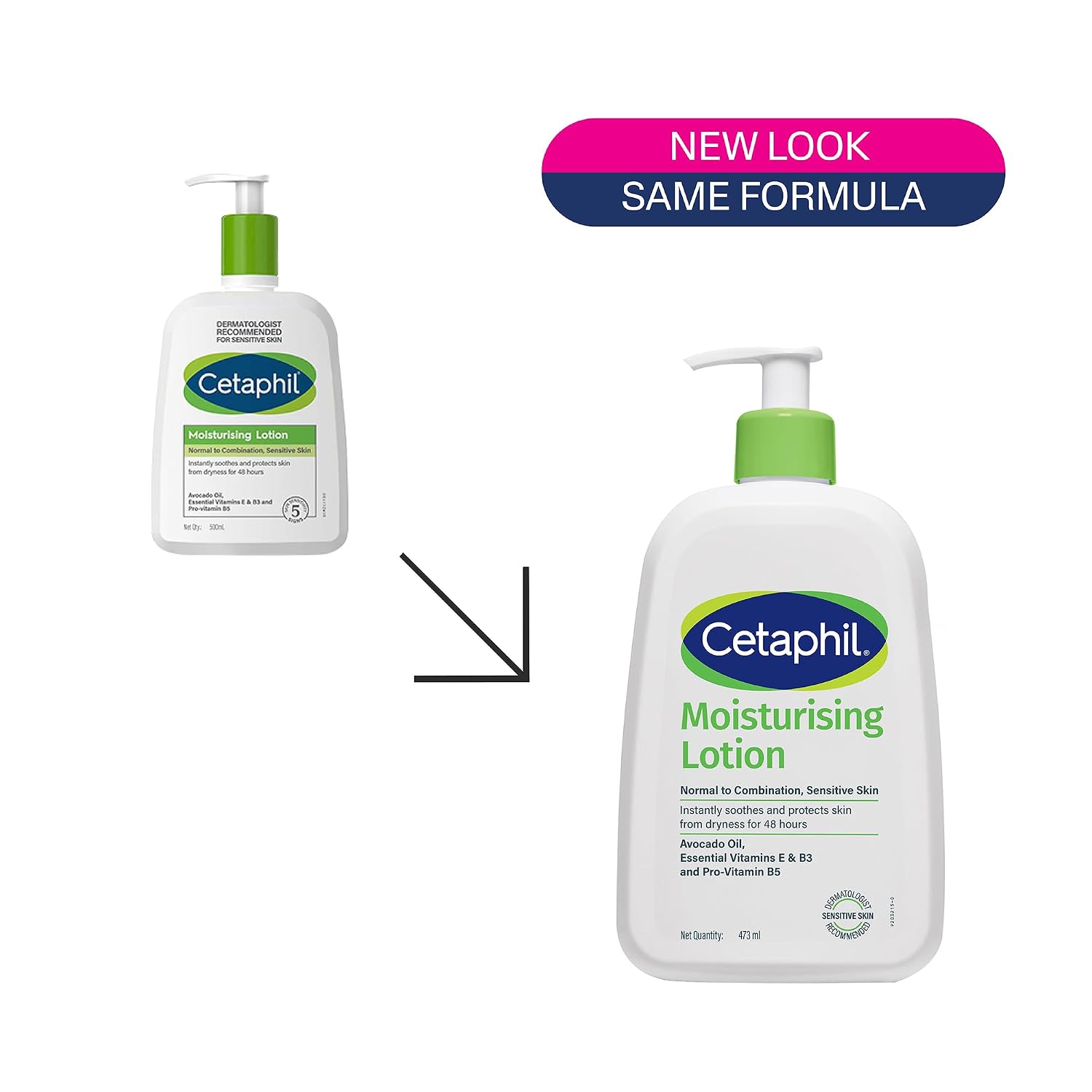 Cetaphil Moisturising Lotion 473 ml for Dry to Normal & Sensitive Skin | 48H Hydration with Niacinamide, Panthenol & Glycerin | Fragrance-Free, Non-Greasy, Dermatologist Recommended, For Face and Body